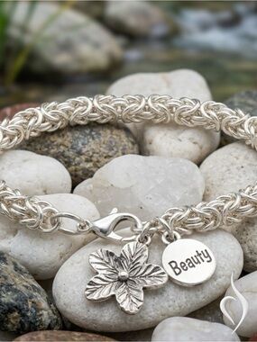 Sterling Silver Bracelet with Floral Charm